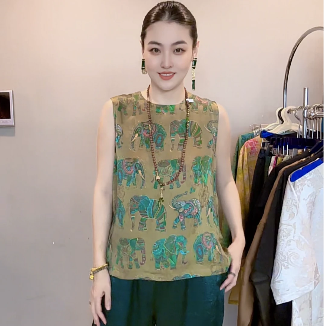 3361｛瑞象呈祥｝新中式人丝香云纱夏日清爽舒适前后两穿宽松上衣