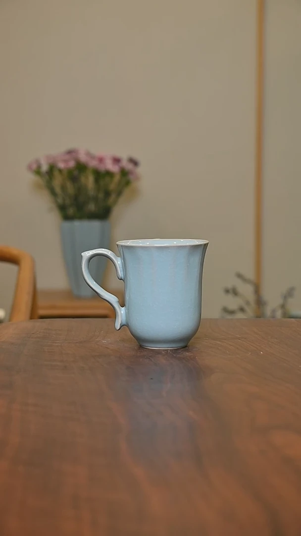 咖啡杯 天青 微瑕晨星密 朱家汝窑款