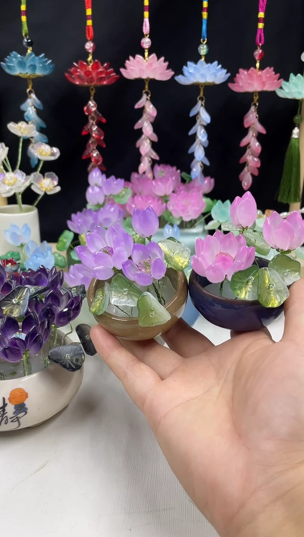 琉璃盆琉璃荷花小盆栽```````