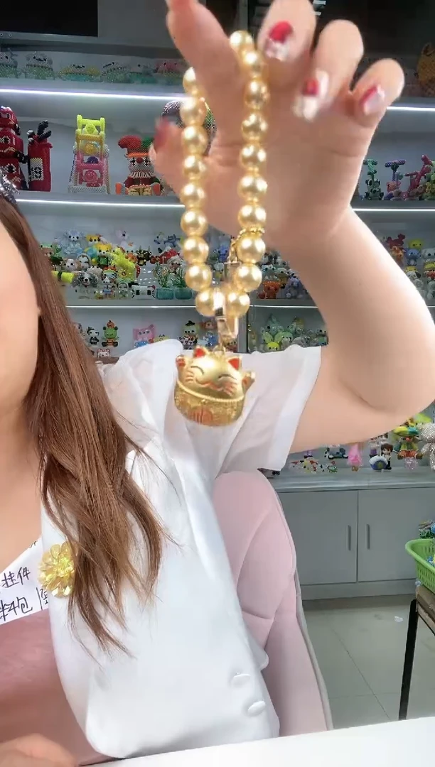 玻璃1041招财猫手机链材料包1套长款南洋金