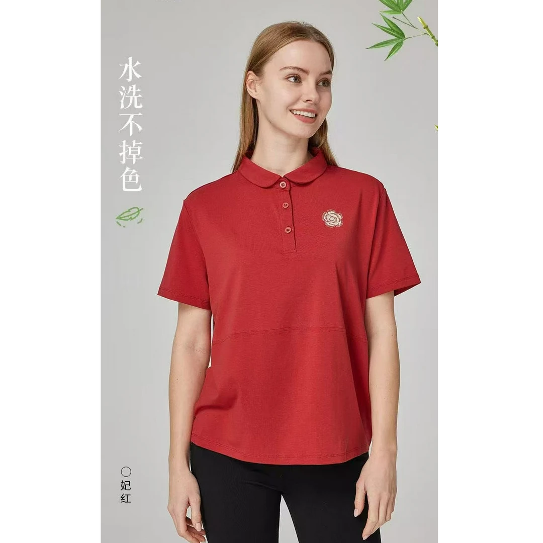 夏季女士竹纤维休闲翻领T恤POLO衫2101