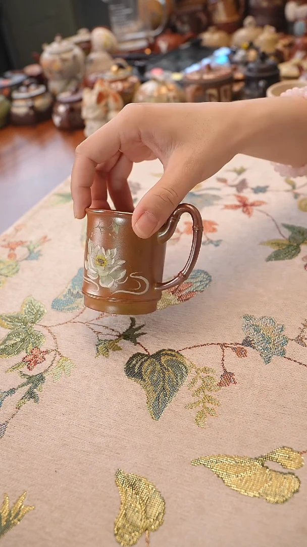 茶壶紫砂柴烧 荷花把手杯