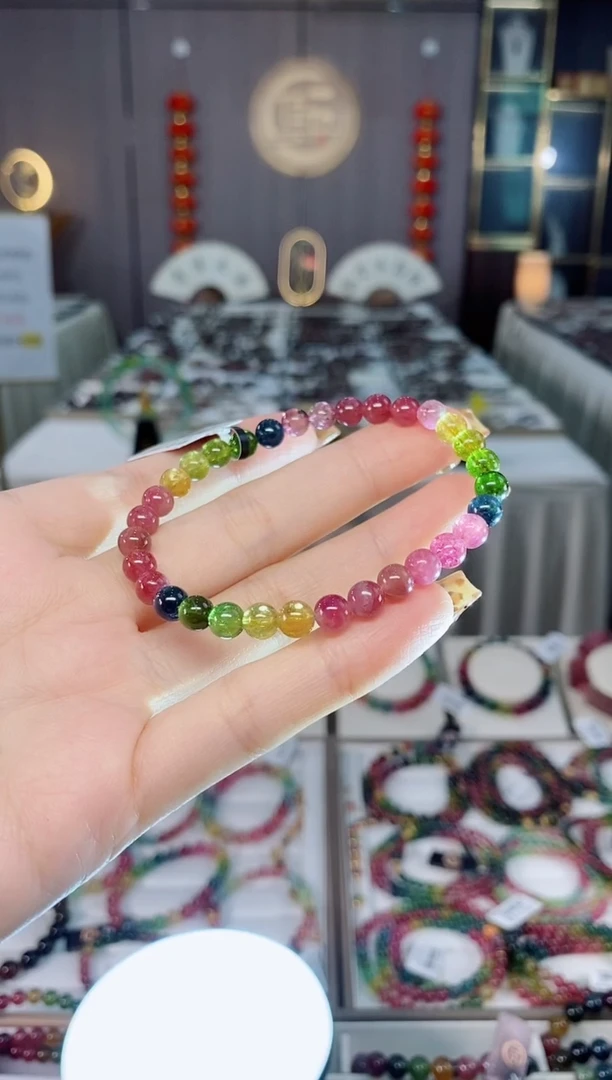 老矿碧玺色标彩虹透体单圈手串5mm+未镶嵌碧玺dan多样性发货一条