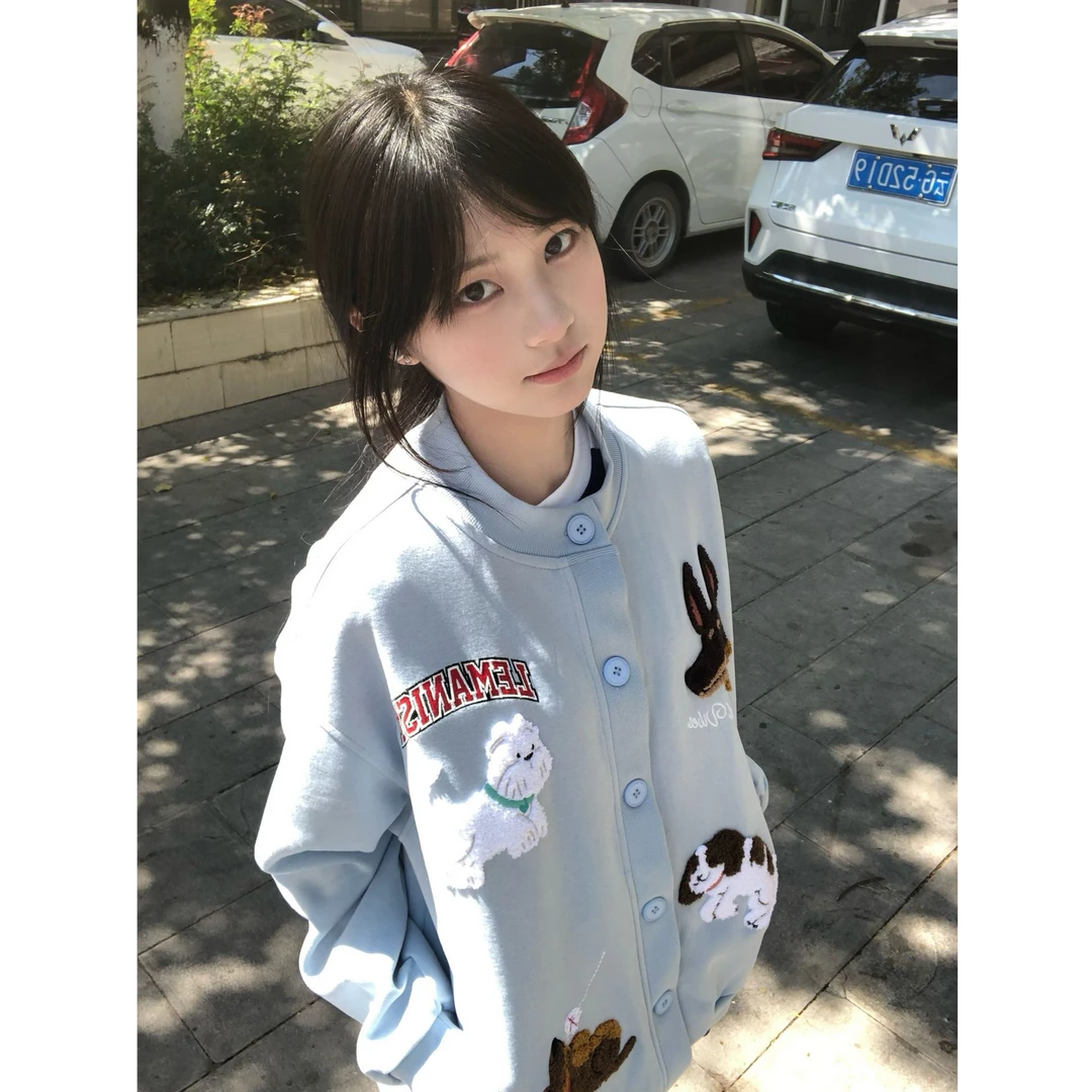 潮牌卡通毛巾绣开衫卫衣美式外套男女春季新款运动上衣休闲长袖