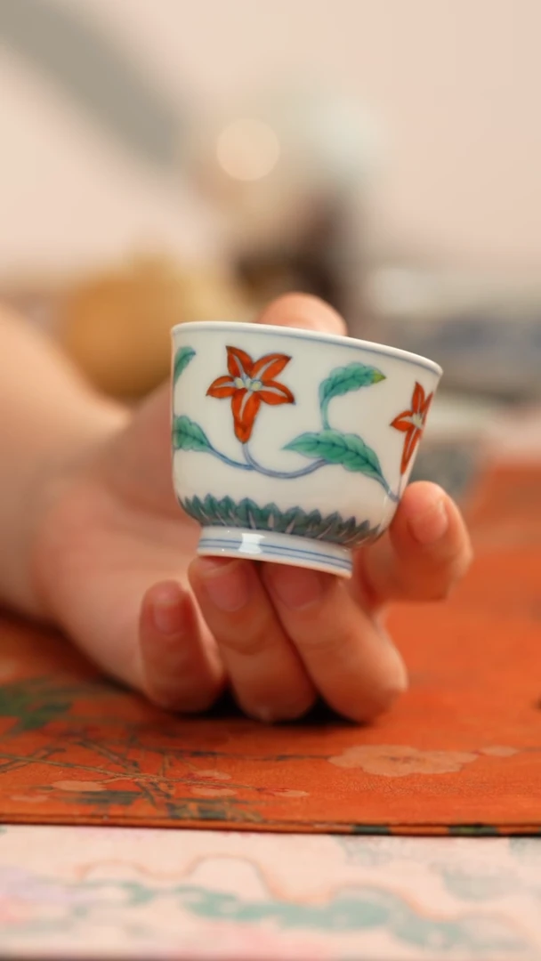 源明清忆斗彩栀子花小杯