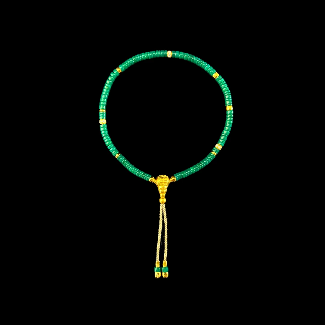 8#绿松K金手持 珠径约3mm 手围约15 整体约4.5g