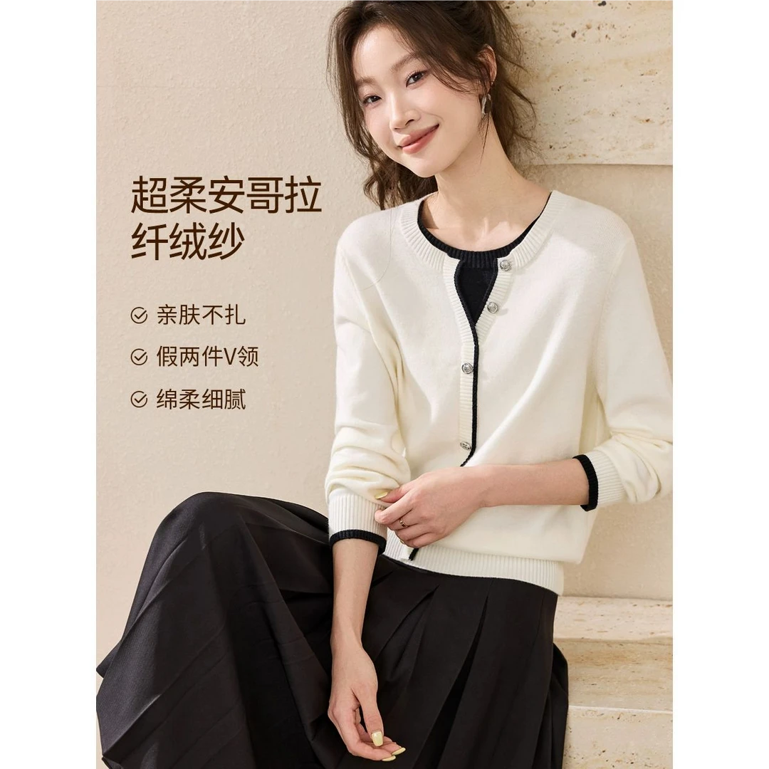 亲肤长袖毛衣2025秋季新款假两件拼接撞色套头针织衫女时尚