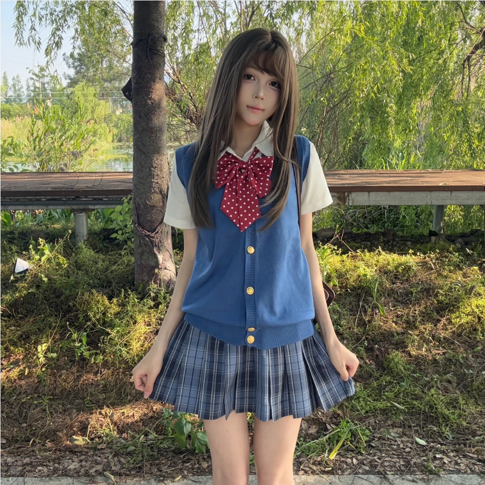 川岛琦JK原创制服格裙背心收腰衬衫套装甜美校供感白雪公主穿搭