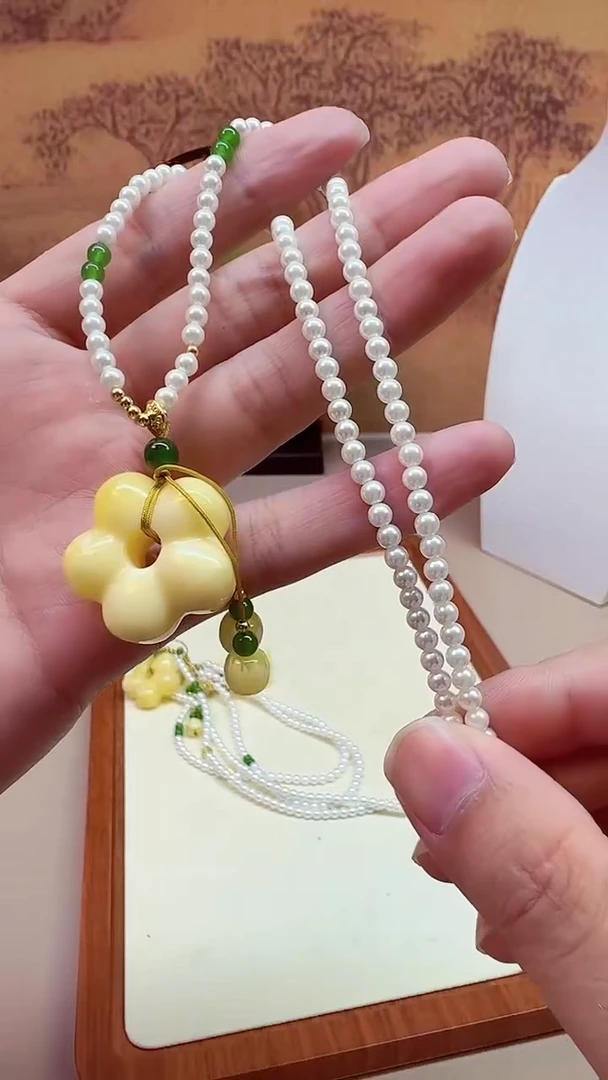 蜜蜡颈饰14K金镶嵌X267
