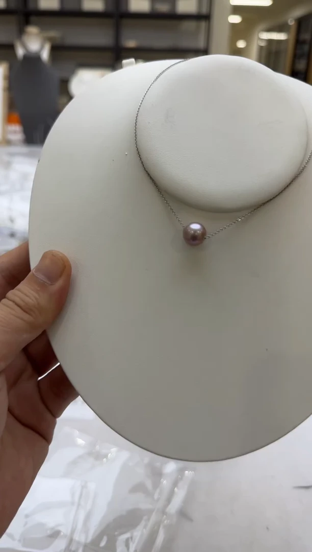 淡水珍珠银S925镶嵌吊坠(赠链)9-10mm 紫路路通