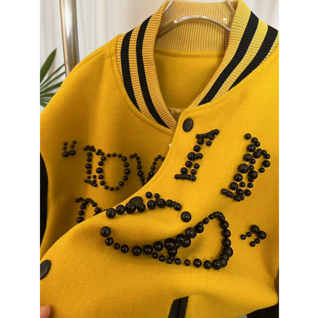 GOOD钉珠工艺棒球服拼接PU棒球服外套奢潮