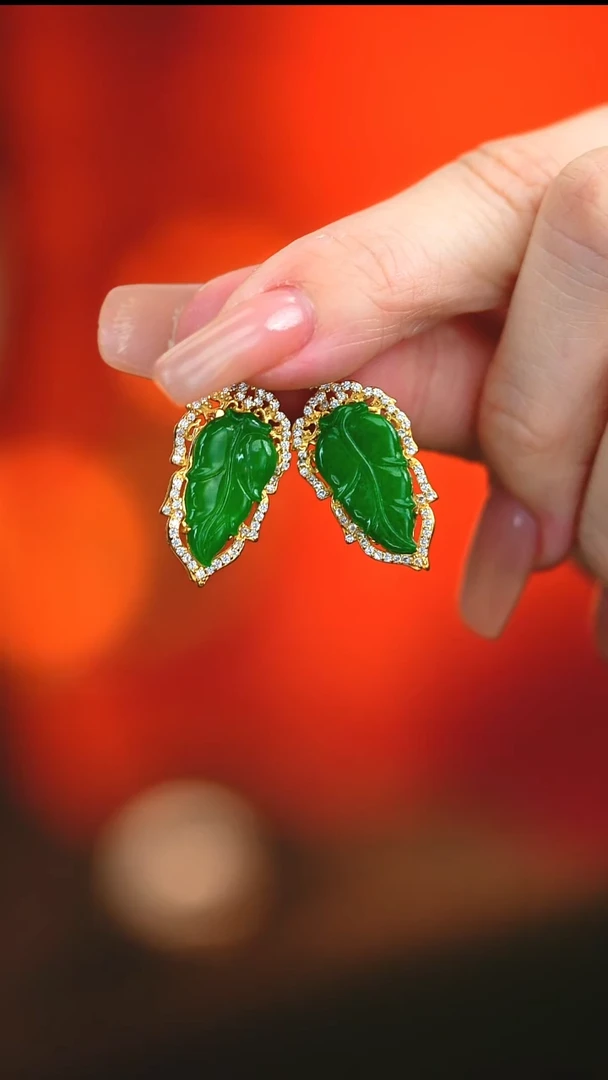 银S925镶嵌翡翠耳饰雨****i新款