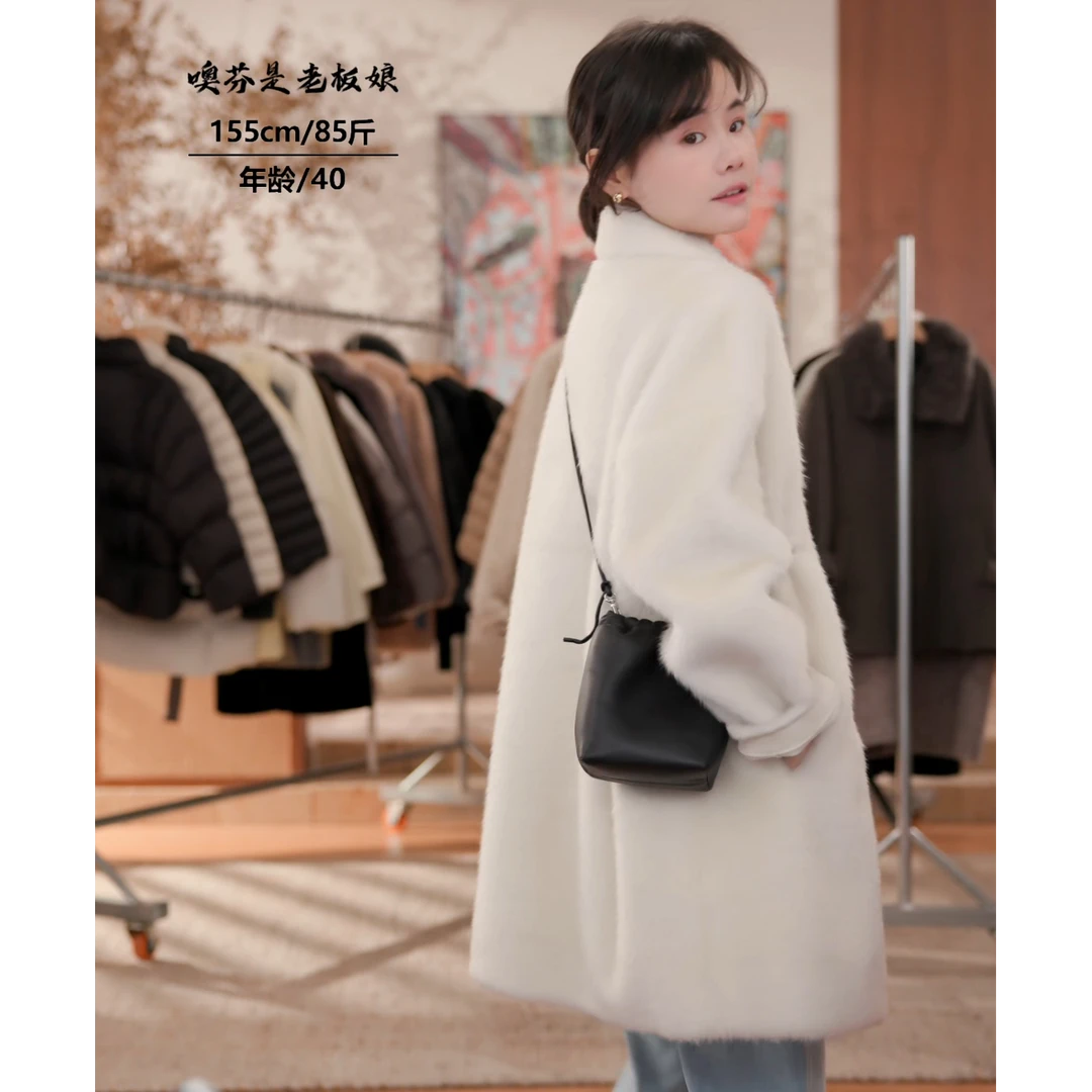 噢芬/小个子 【淳汀】100%绵羊毛麂皮绒秋冬重磅百搭外套大衣522740