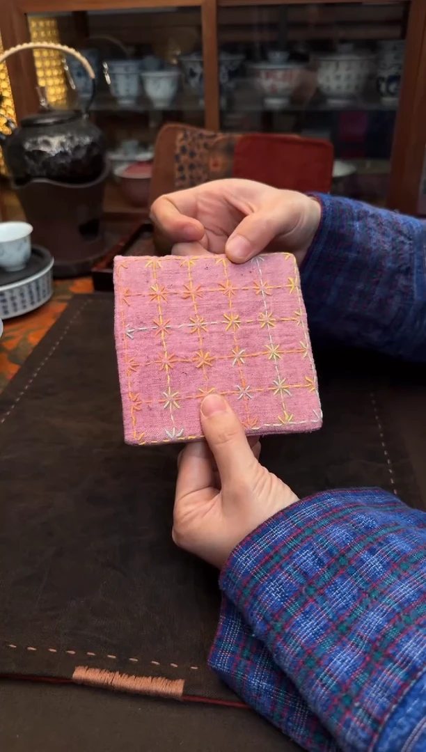 【闪购商品】织绣Cici手作刺子绣植物染柿染茶席-316