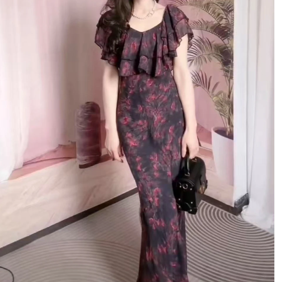 新款花色女人味碎花气质中长款连衣裙YF25163