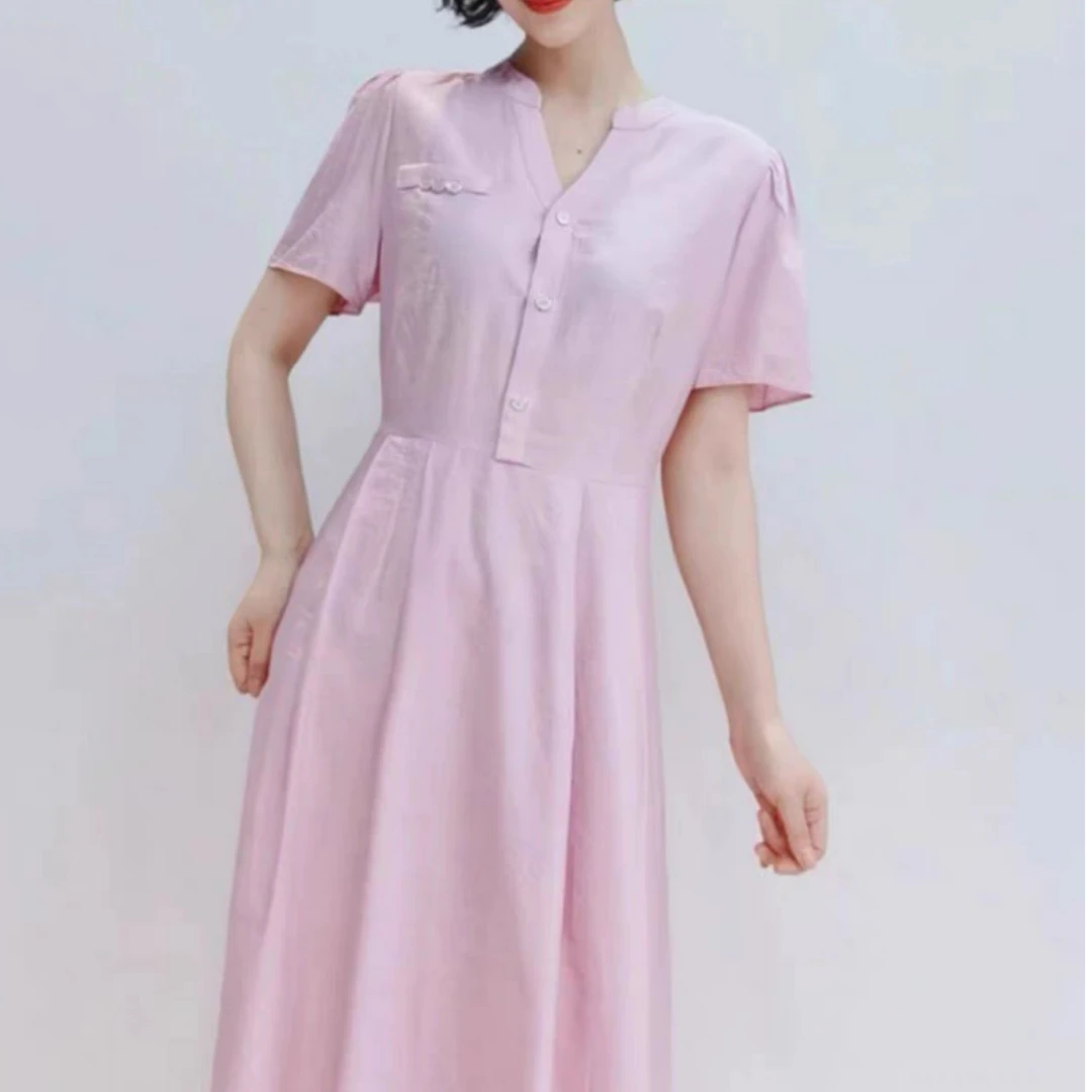 D326夏季纯色套头款常规连衣裙紫色女装显瘦设计师