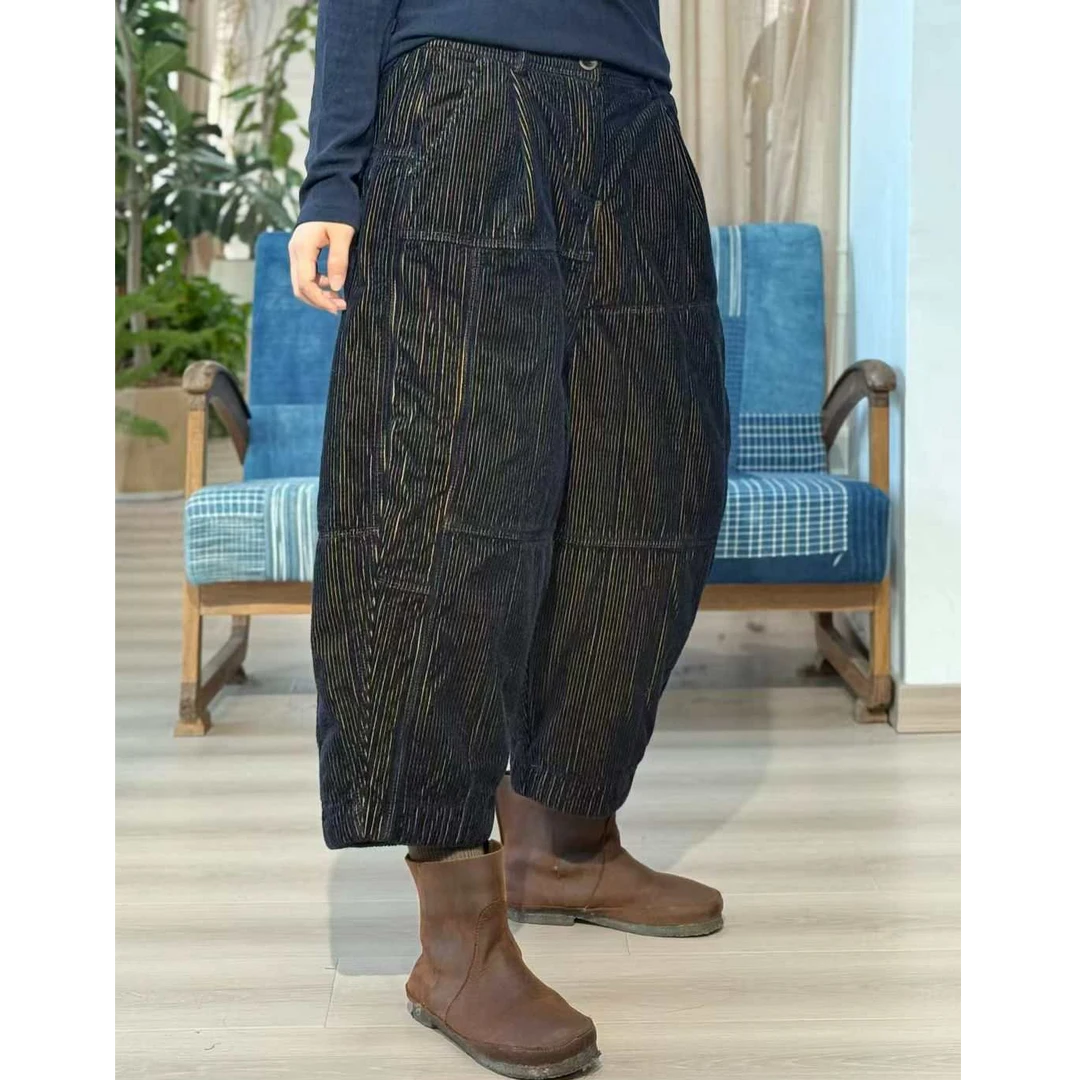 忆古朴拙色织蓝条三压线八分裤25934A