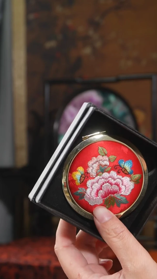 刺绣镜子 绣花双面非遗