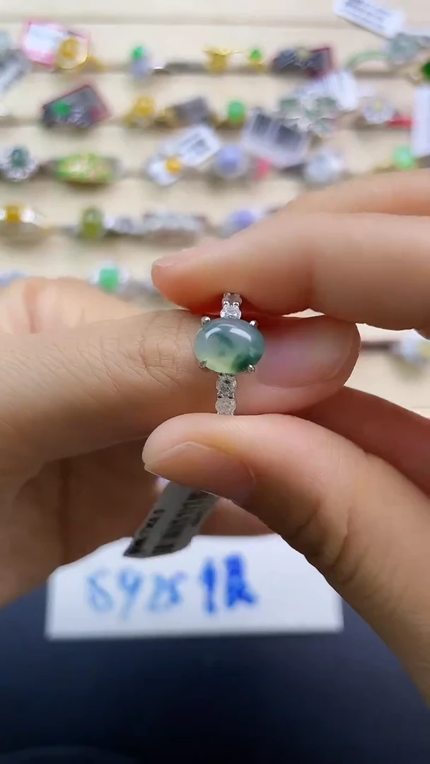 银S925镶嵌戒指翡翠翡翠 蛋面 银S925镶嵌