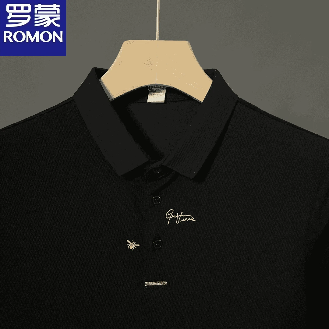 罗蒙男士夏季Polo衫薄款短袖上衣韩版修身字母刺绣休闲百搭翻领潮