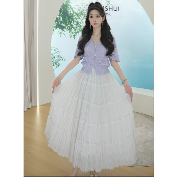 【花园】秋水伊人上衣半身裙25年夏季新款针织衫蛋糕裙套装100317