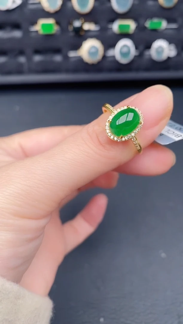 银S925镶嵌戒指翡翠天然a货翡翠59