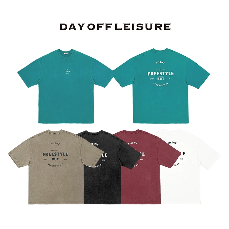 PEACE层次印花 DAYOFF LEISURE 25新款休闲宽松复古圆领T恤