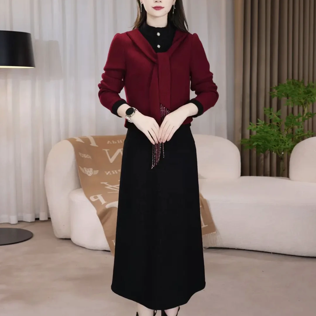 沐沐衣品连衣裙显瘦气质长袖洋气长袖时尚中长裙秋冬显瘦气质长袖