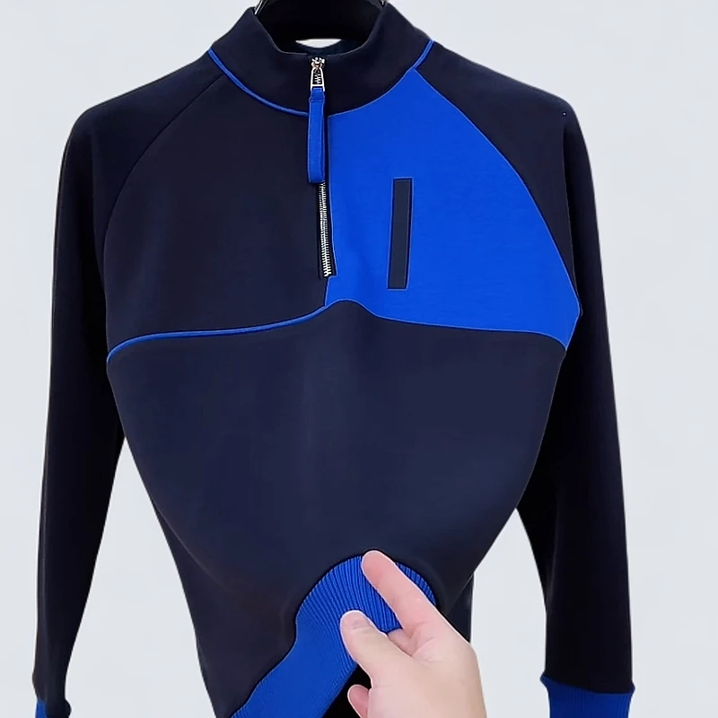 BAO新款轻奢拼接运动时尚户外休闲立领色长袖半拉链男装打底卫衣