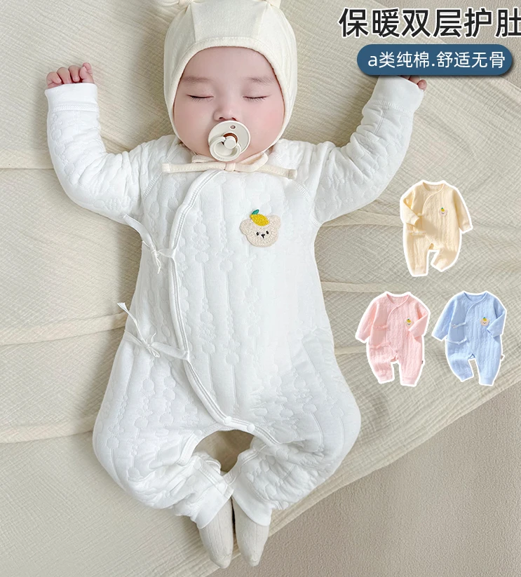 婴儿夹棉连体衣春秋棉新生儿保暖内衣秋冬宝宝内穿衣服冬季睡衣