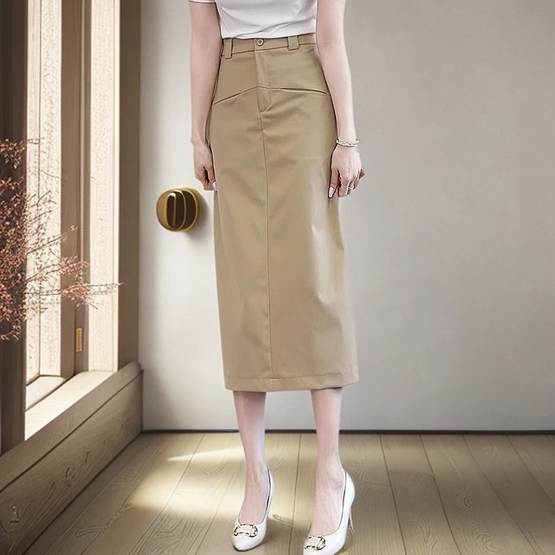 卡其色夏季女士高腰显瘦半身裙时尚韩版2025新款爆款宽松直筒裙子