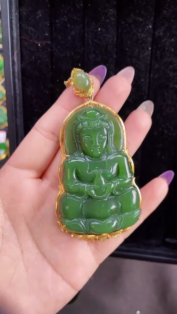 【闪购商品】和田玉吊坠18K金镶嵌多样性发一