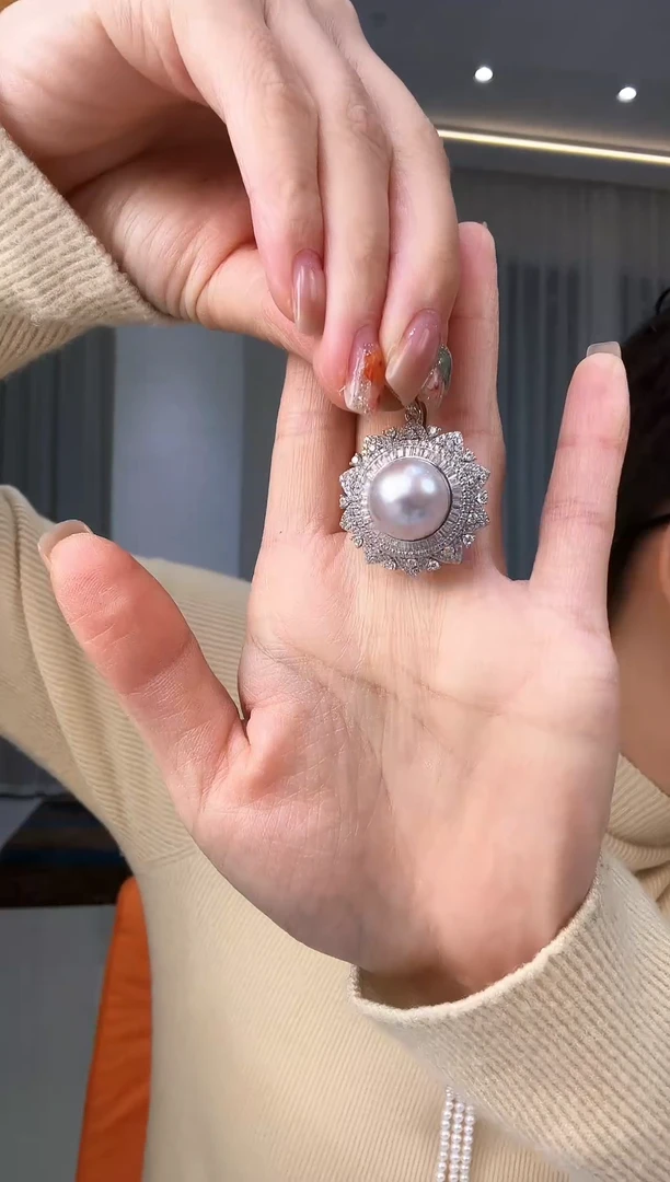 吊坠(不含链)银S925镶嵌海水珍珠银款海水澳白珍珠凡尔赛吊坠