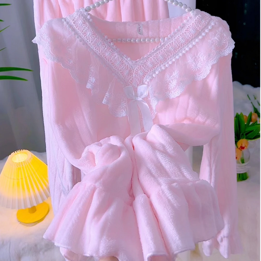秋冬公主风绒绒女士甜美舒服保暖套装居家服睡衣女