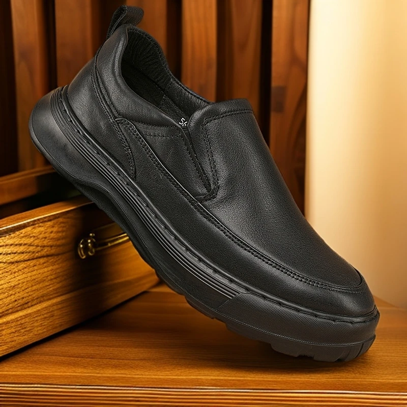 休闲皮鞋男士真皮头层牛皮秋季款跑步一脚蹬运动鞋防滑软底男鞋