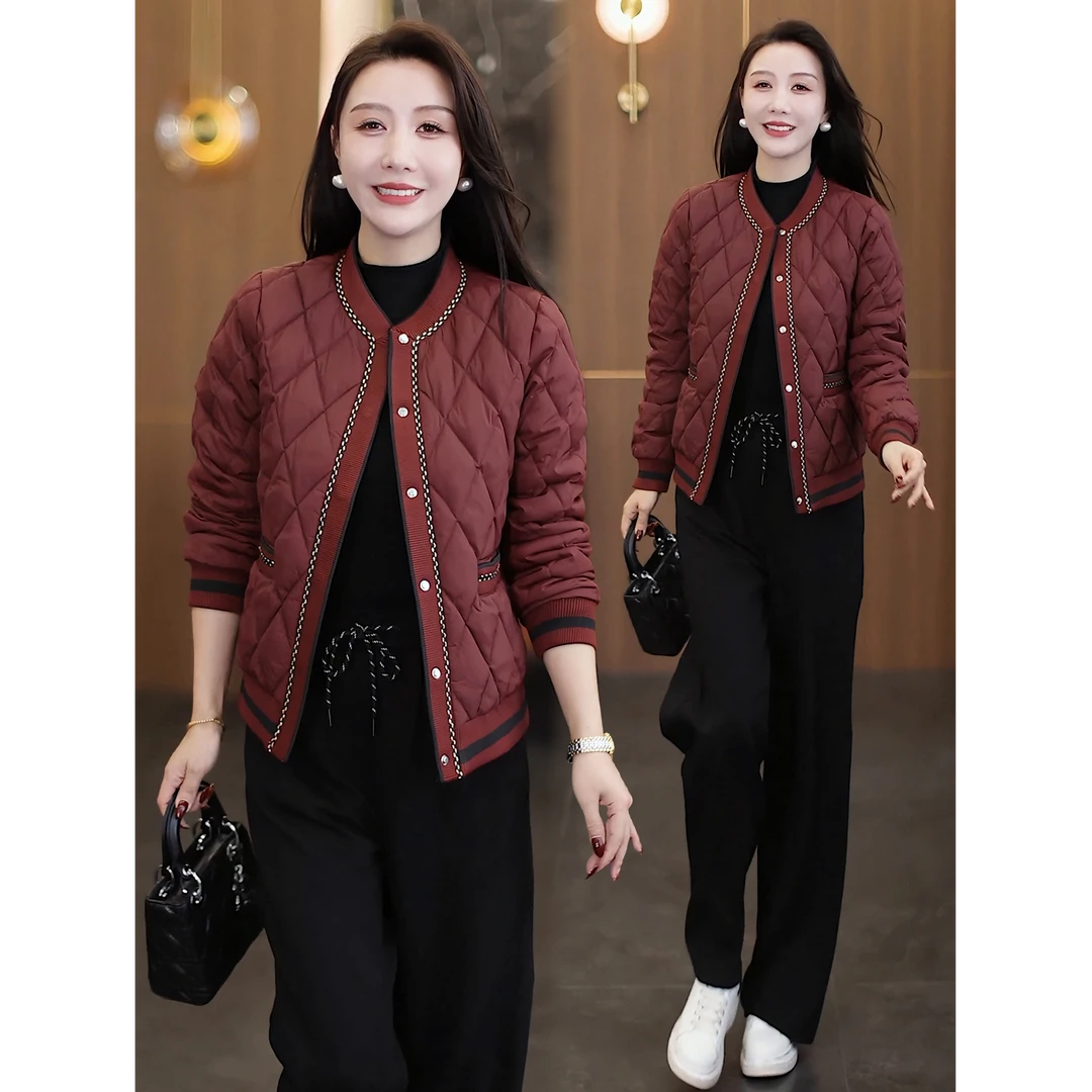 时尚棉服女2025冬季新款洋气宽松显瘦百搭保暖圆领加厚棉袄外套潮