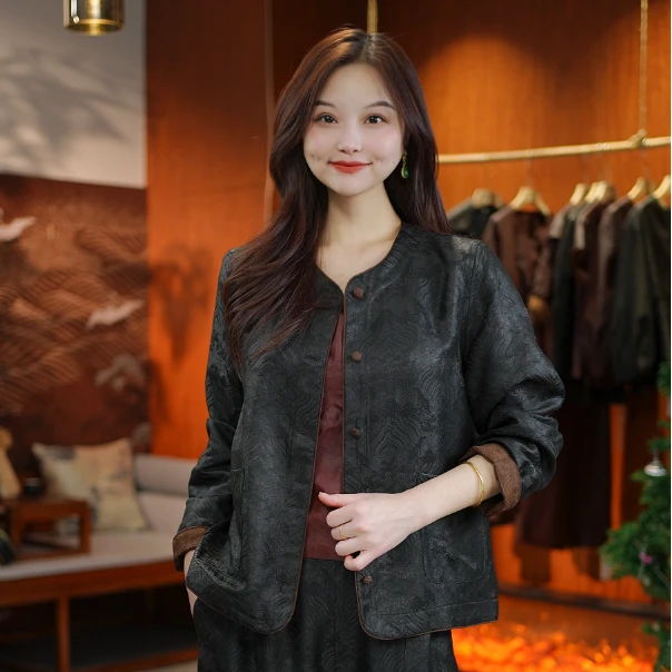 新款香云纱提花老料桑蚕丝时尚外套8715