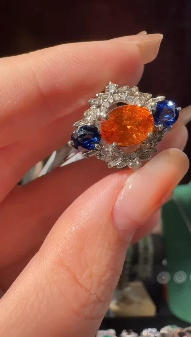 石榴石（芬达石）戒指银S925镶嵌戒指