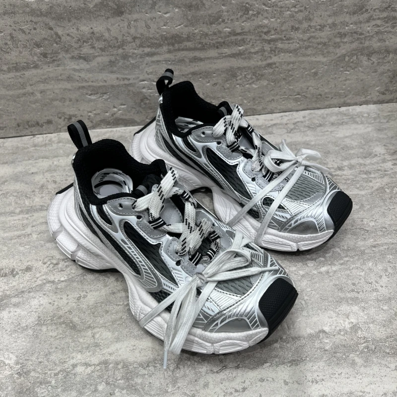 欧洲站女2025夏新款欧货真皮系带厚底网面老爹鞋松糕底休闲运动鞋