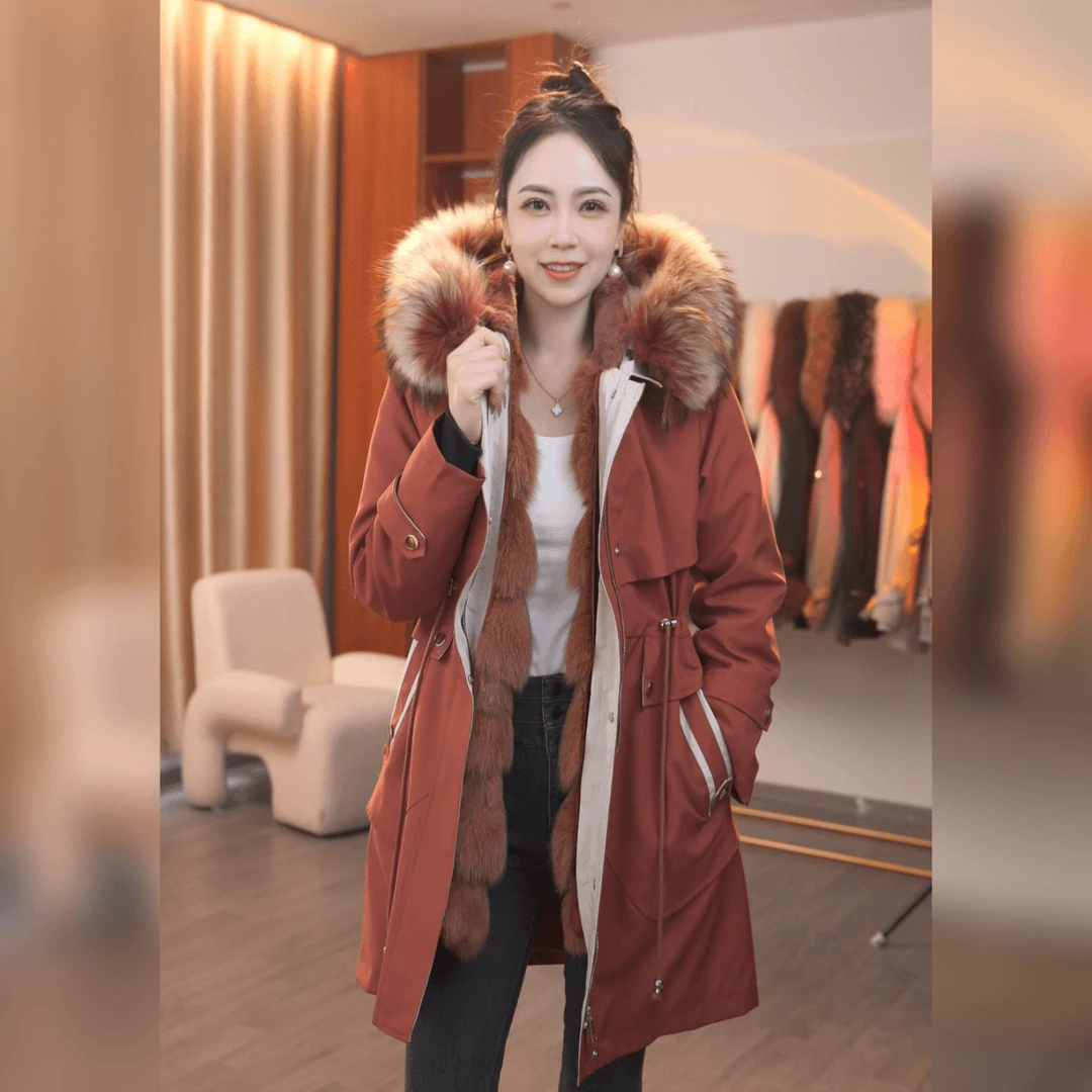 【相思忆狐狸门襟】2024新款貉子毛派克服女联茂保暖洋气时尚外套