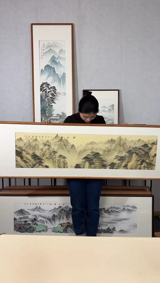 国画手绘*林谷松舍*52*172cm带框发货