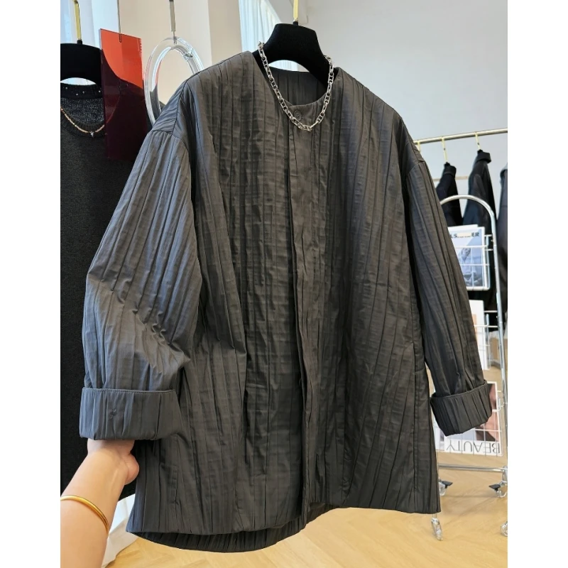 高级感设计感气质圆领宽松棉外套风衣加厚上衣女2025秋冬新款