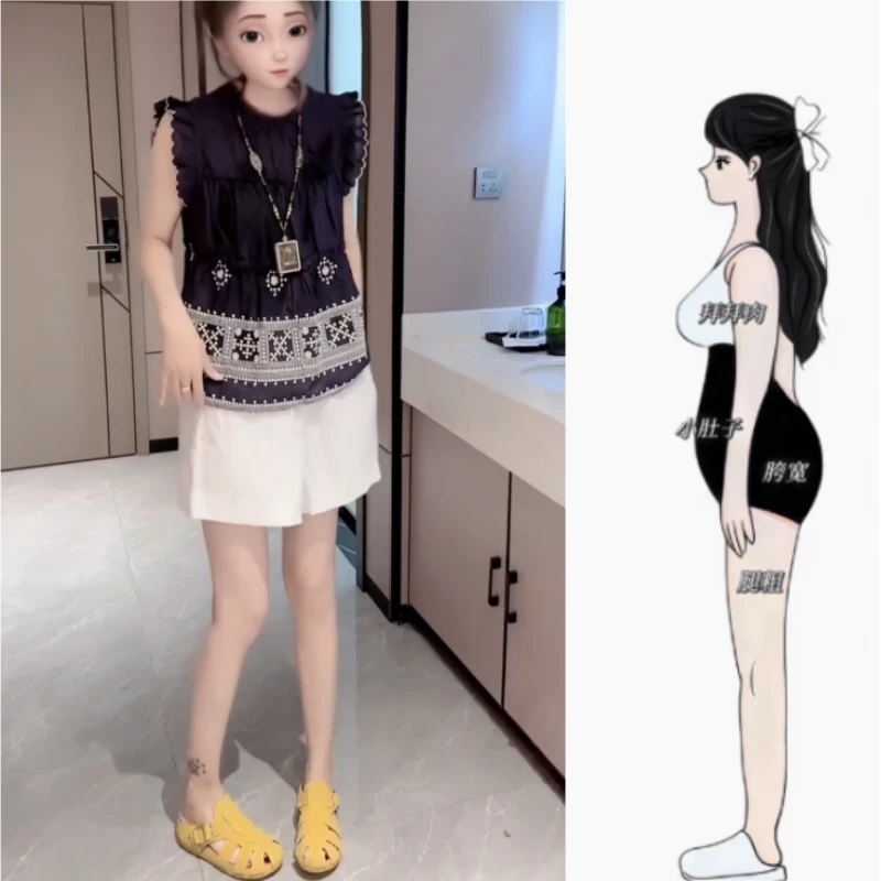 女早秋新款薄款刺绣花边飞飞袖小衫洋气宽松显瘦无袖背心减龄上衣