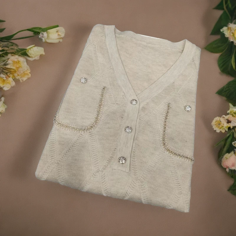 花花/-3657【花花严选】春季镂空新款气质长袖打底针织衫