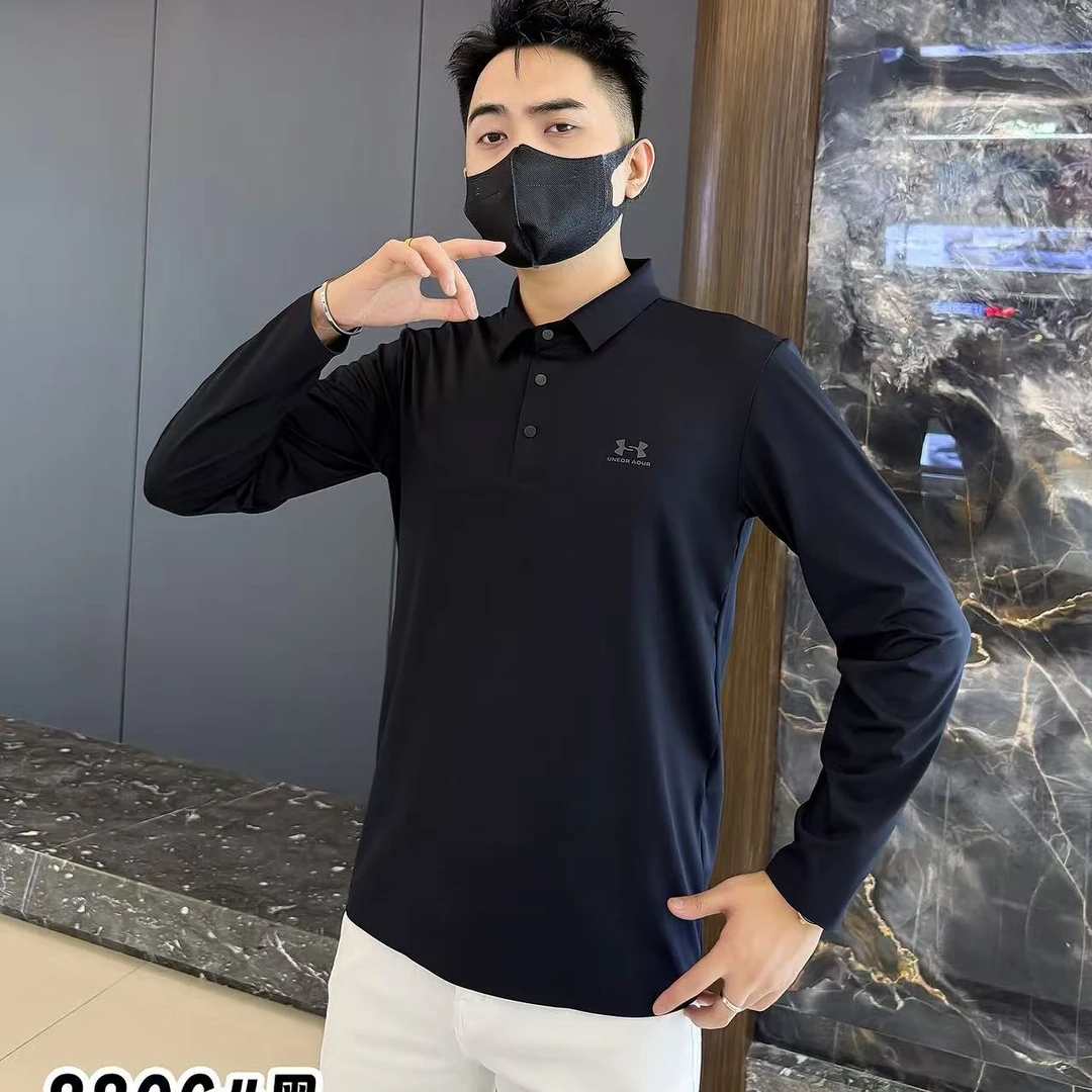 纯色春秋徽章商务休闲长袖秋季百搭休闲男士Polo衫