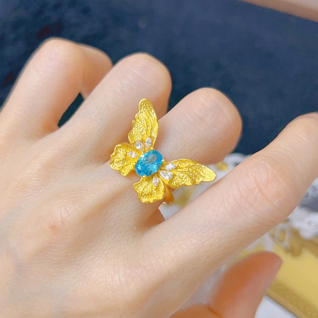 大蝴蝶戒指水贝黄金足金999可调节气质轻奢精美素款女款时尚百搭