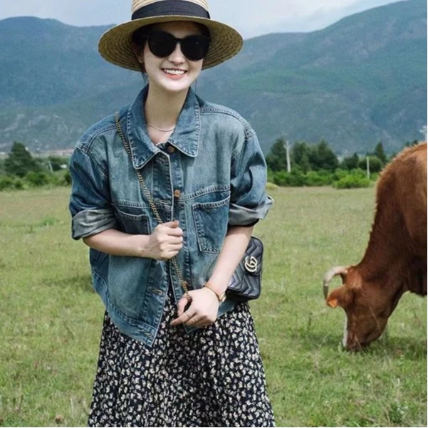 初早春秋季小个子短款牛仔外套女2025新款时尚宽松小香风夹克上衣