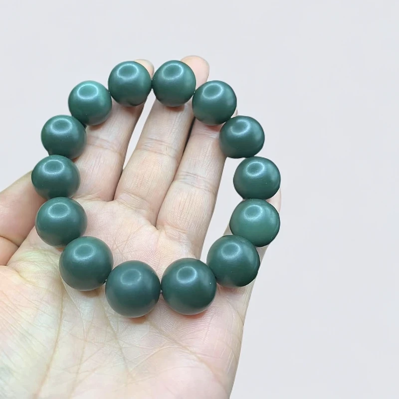【琪玉轩】精品时尚绿色素圈和田玉手串