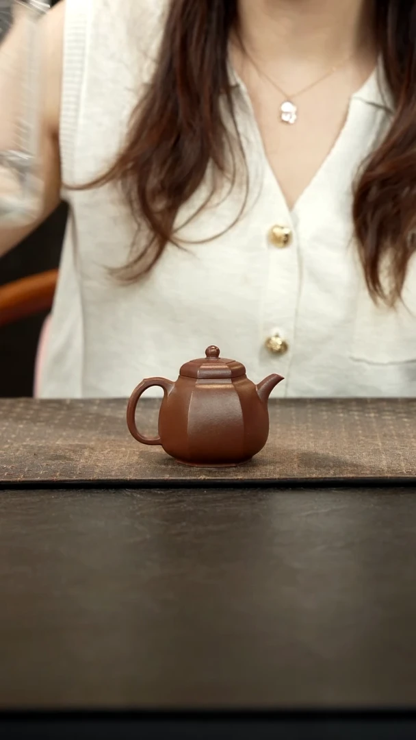 茶壶紫砂柴烧六方梨式底槽青100cc