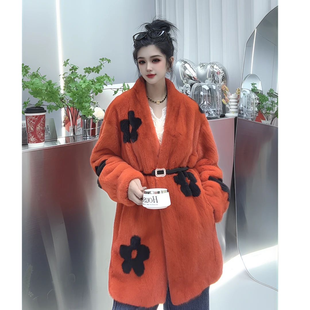 【海梦缘】时尚扣花工艺女装皮草外套